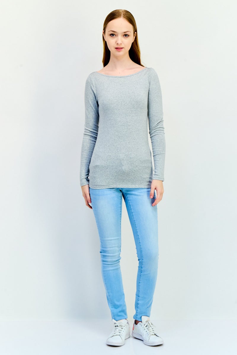 GAP Women Boat Neck Long Sleeve Brand Logo Top, Grey - Image 4