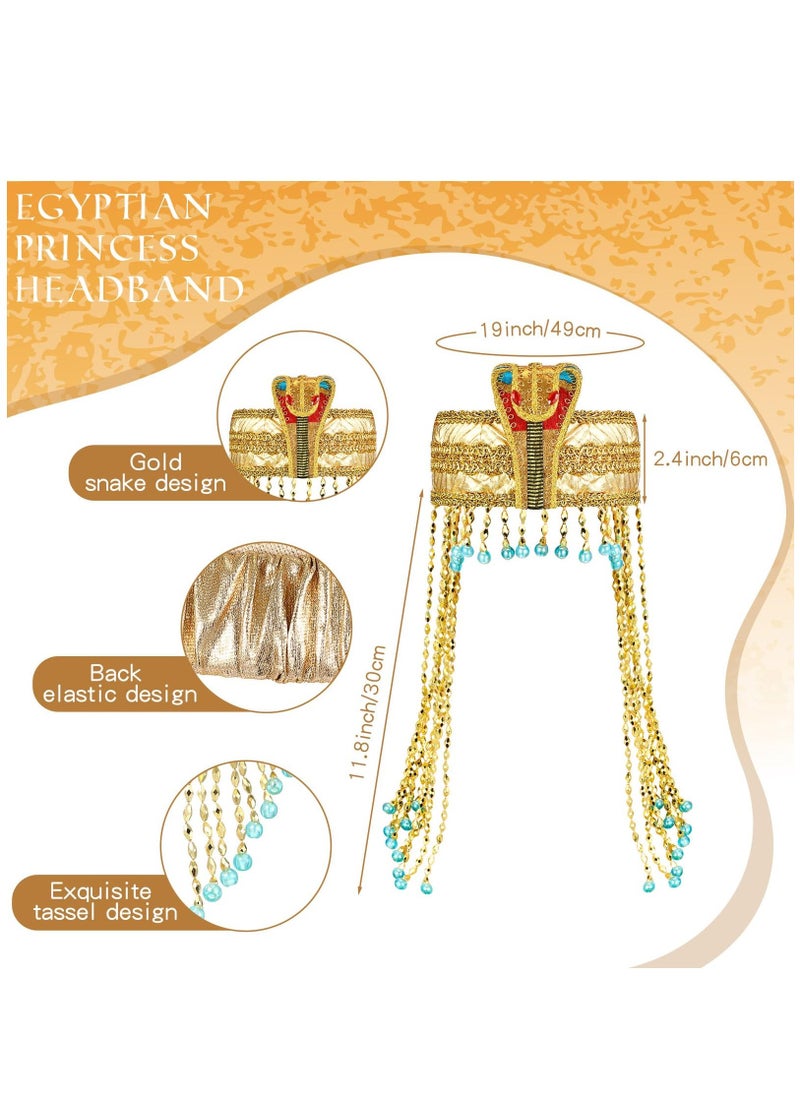 Egyptian Headpiece Costume Accessories, 5 Pcs Egyptian Queen Costume with Metal Headpiece Snake Beaded + Belt + Collar Wristbands, for Women Girl Masquerade Ball u0026 Cosplay Party (One Size) - Image 5