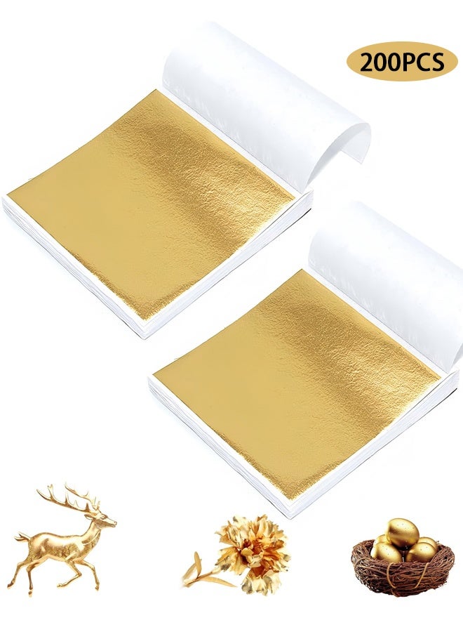 Wffo 200 Pcs Imitaion Gold Leaf Sheets for Resin - for Art,Crafts,Resin,Painting,Furniture,Decoration - 3.15×3.35 inches - Gold - Image 1