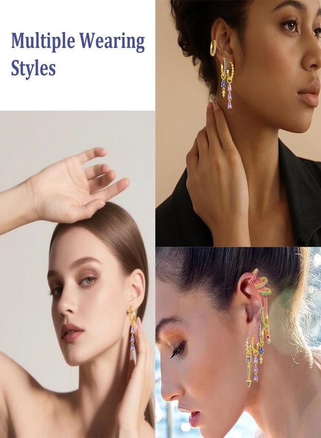 Courage Joy Kindness Zircon Hoop Earring Stacks Dainty Colorful Cubic Huggie Cartilage Stud Earring Sets Multiple Piercing for Woman 7 Pcs - Image 3