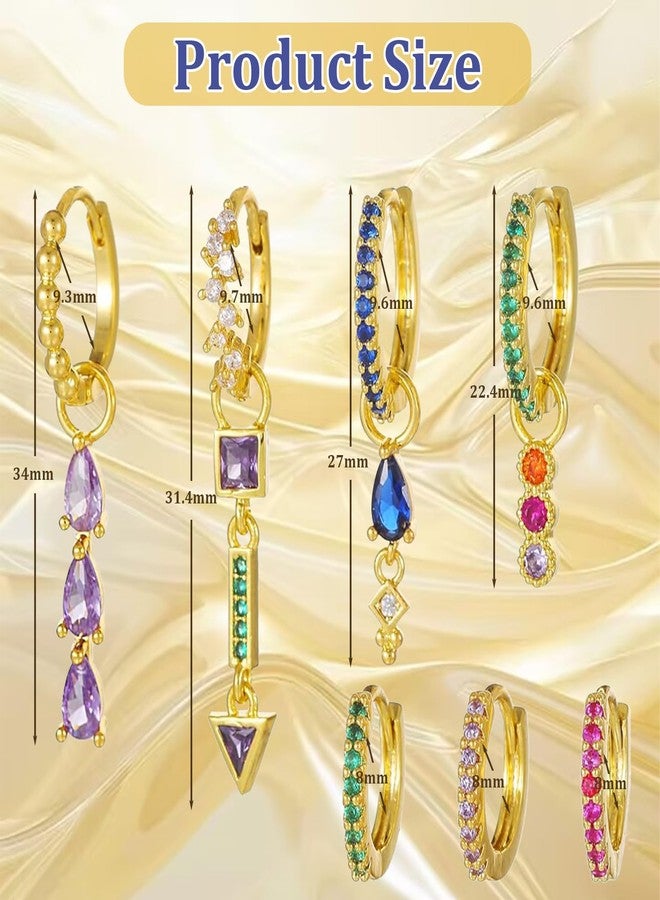 Courage Joy Kindness Zircon Hoop Earring Stacks Dainty Colorful Cubic Huggie Cartilage Stud Earring Sets Multiple Piercing for Woman 7 Pcs - Image 4