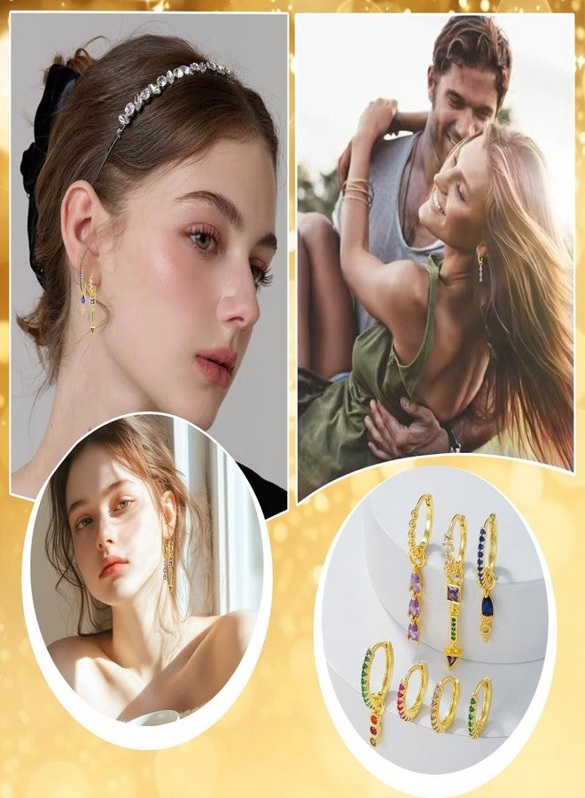 Courage Joy Kindness Zircon Hoop Earring Stacks Dainty Colorful Cubic Huggie Cartilage Stud Earring Sets Multiple Piercing for Woman 7 Pcs - Image 5