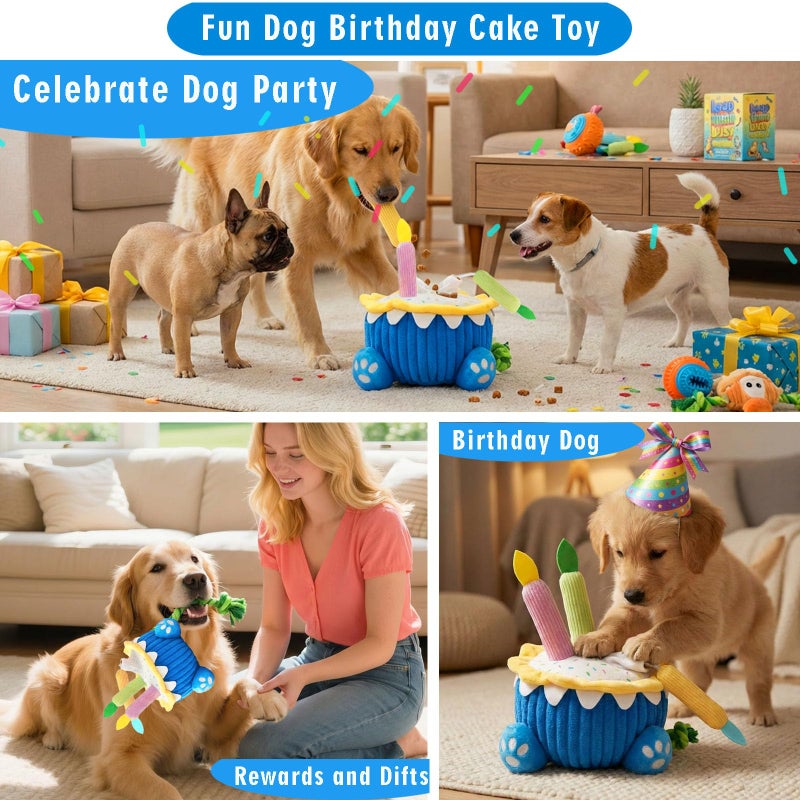4-in-1 Dog Birthday Cake Toy, Interactive Snuffle Puzzle, Funny Dog Toysâ€”Plush Squeaky Treat Dispenser with Cotton Rope, Hide ï¼† Seek Enrichment Toy for Small/Medium/Large Dogs, Gotcha Day Party Gift - Image 5