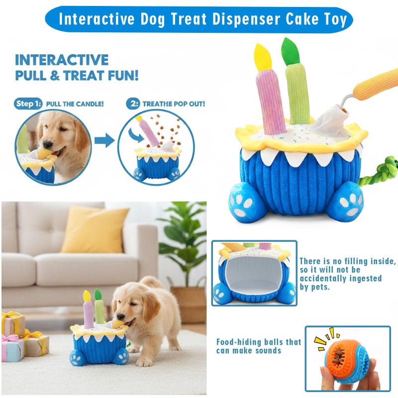 4-in-1 Dog Birthday Cake Toy, Interactive Snuffle Puzzle, Funny Dog Toysâ€”Plush Squeaky Treat Dispenser with Cotton Rope, Hide ï¼† Seek Enrichment Toy for Small/Medium/Large Dogs, Gotcha Day Party Gift - Image 3