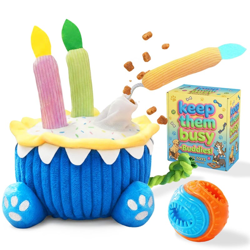4-in-1 Dog Birthday Cake Toy, Interactive Snuffle Puzzle, Funny Dog Toysâ€”Plush Squeaky Treat Dispenser with Cotton Rope, Hide ï¼† Seek Enrichment Toy for Small/Medium/Large Dogs, Gotcha Day Party Gift - Image 1