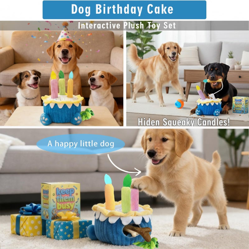 4-in-1 Dog Birthday Cake Toy, Interactive Snuffle Puzzle, Funny Dog Toysâ€”Plush Squeaky Treat Dispenser with Cotton Rope, Hide ï¼† Seek Enrichment Toy for Small/Medium/Large Dogs, Gotcha Day Party Gift - Image 4
