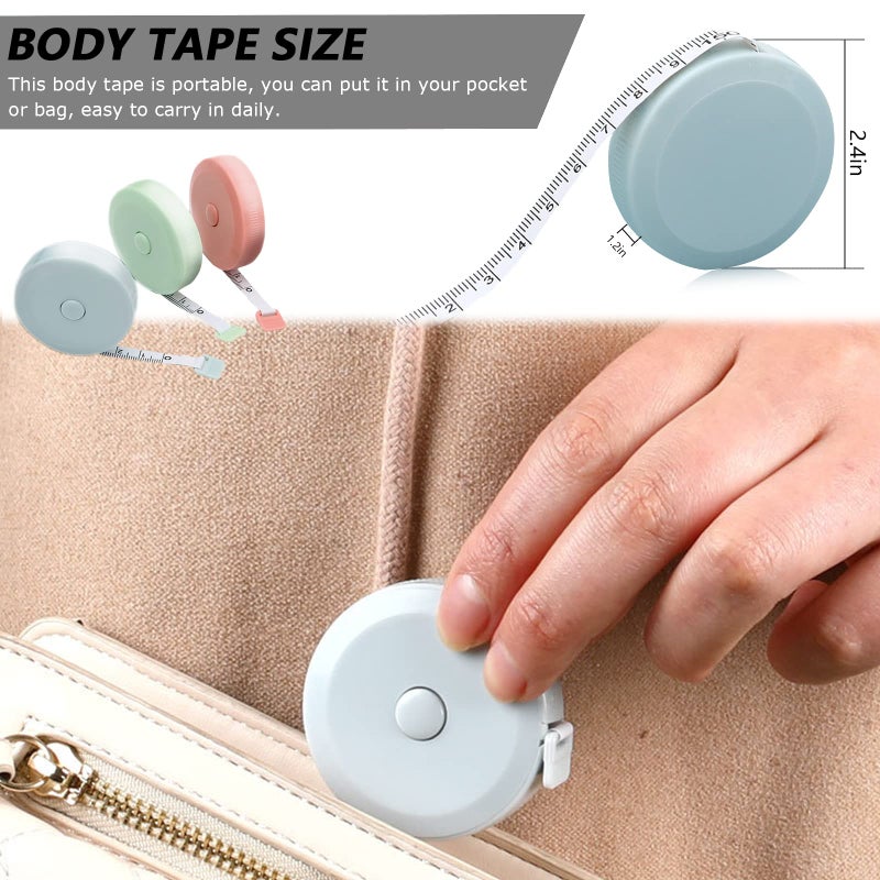 SmaringRobot 6 Packs Retractable Tape Measure + 2PCS Soft Measuring Tape for Body Measurements(60-Inch), Premium Sewing Tape Double Scale Vinyl Ruler for Weight Loss Medical Tailor Fabric Cloth Knitting Craft - Image 2