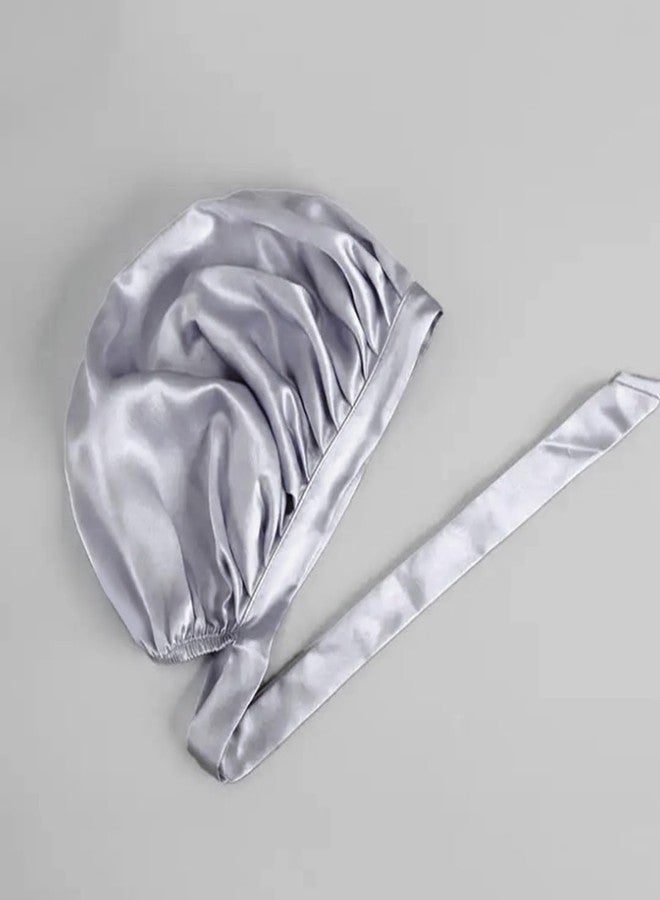 PROLIXR Satin Hair Bonnet with Ribbon Tie Band (Grey) | Hair Care - Soft, Lightweight, and Hydrating | Silk bonnet for hair | Curly Hair Products | Created by Savio John Pereira - Image 1