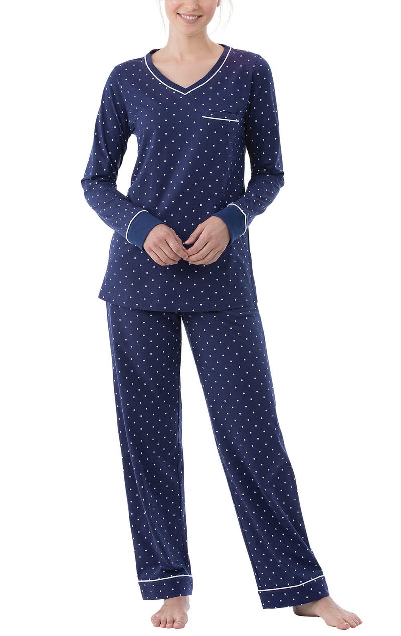 PajamaGram Cotton Pajamas for Women Womens PJ Sets Pullover Navy M 810