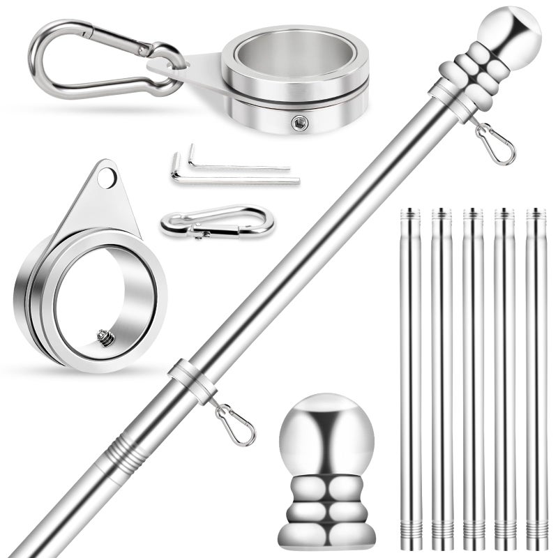 REERON Flag Pole for House, REERON 6 FT Stainless Steel Spinning Flagpole Kit, 1" Rustproof Porch Flagpole with 360Â° Tangle Free Metal Flagpole Ring for Residential Outdoor Sport for 3x5 Flag, Without Holder - Image 1
