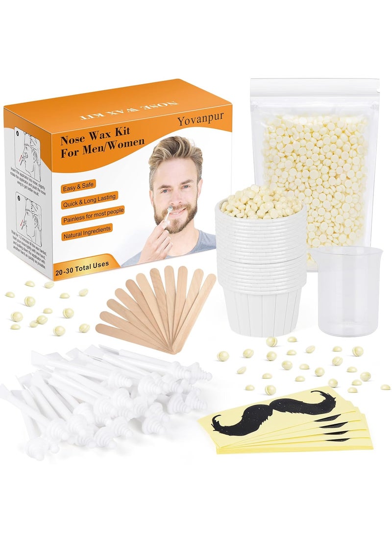 Yovanpur 120g Nose Wax Kit for Men Women Yovanpur Nose Hair Waxing Kit with More Nose Hair Wax Beads 2030 USES 30 Applicator 15 Mustache Protector 15 Paper Cups 1 Measuring Cup  Easy and Quick 
