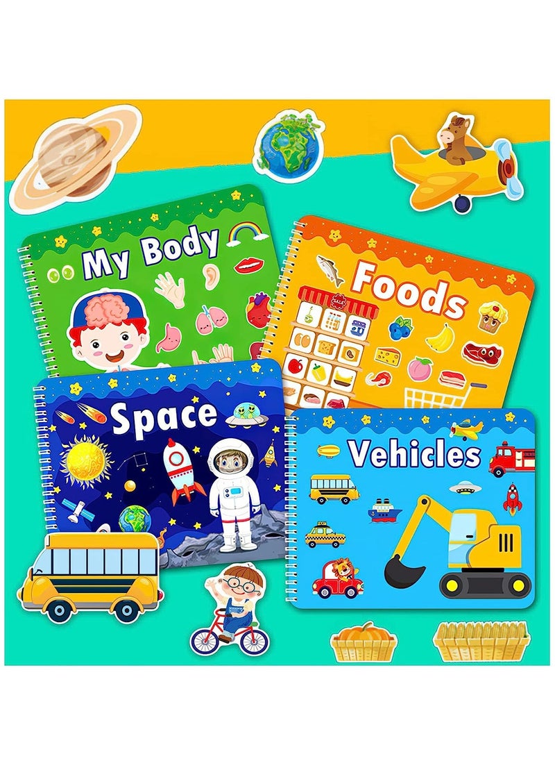 SYOSI 4 Pack DIY Quiet Book for Toddlers, Montessori Busy Book for Kids, Vehicle Space Body Food Preschool Learning Activities Learning & Education Toys  - Image 1