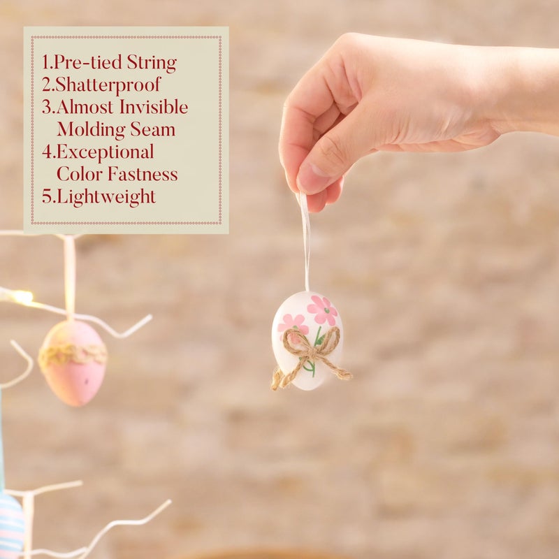 Valery Madelyn 12pcs بيض عيد الفصح البلاستيكي زخارف شجرة الديكور 2 '' الباستيل الوردي الأزرق البيض عيد الفصح للزخارف عيد الفصح زخرفة البيض معلقة لبيض العطلة الربيع - Image 4