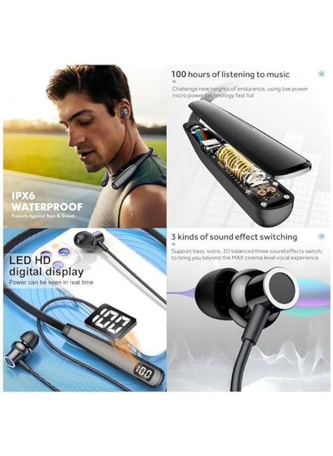 Generic Azonee Wireless Headphones, Neckband Bluetooth Wireless Headphones with LED Power Display Bluetooth 5.3 Wireless Earbuds, Waterproof in-Ear Hi-Fi Stereo Gamers Earbuds for Sports Gym Running  - Image 5