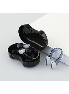 Swimming Earplugs Professional Ear Anti-water Silicone Earplugs Anti-noise Sleep Sound Insulation Earplugs Swimming Nose Clip Set-Color:Black Nose Clip Ear Plug Set (high-grade Box