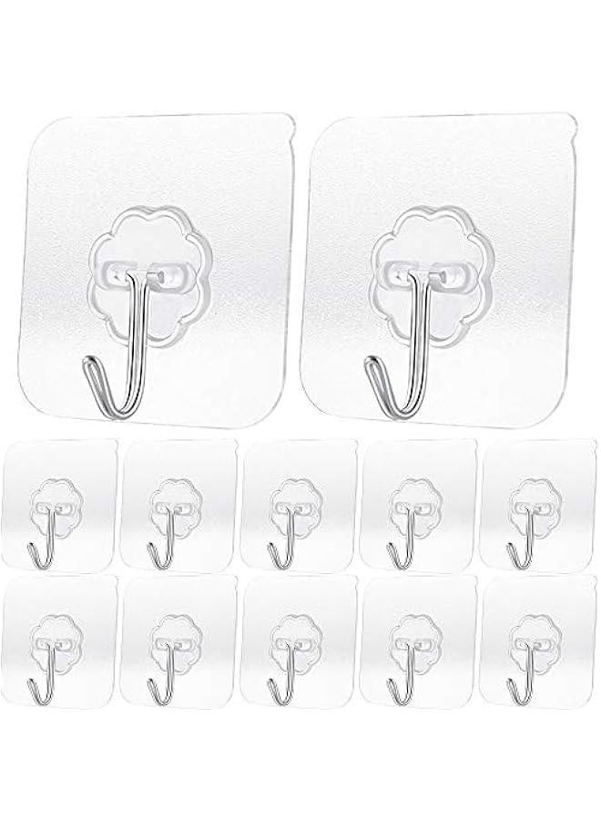 Adhesive Hooks , Transparent Reusable Utility Hooks Heavy Duty Wall Hooks 13lb(Max) Seamless Hooks Waterproof and Oil Proof for Kitchen Bathroom and Kitchen (12) - Image 1
