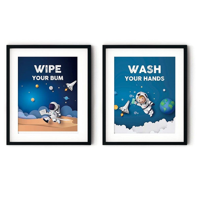 FALJIOK Funny Outer Space Planet Bathroom Wall Art Prints Decor  Inspirational Art Brush Wash Brush Bathroom Nursery Gift for Kids Son Brother Grandson Set of 4 (8 X10 ) Unframed - Image 5