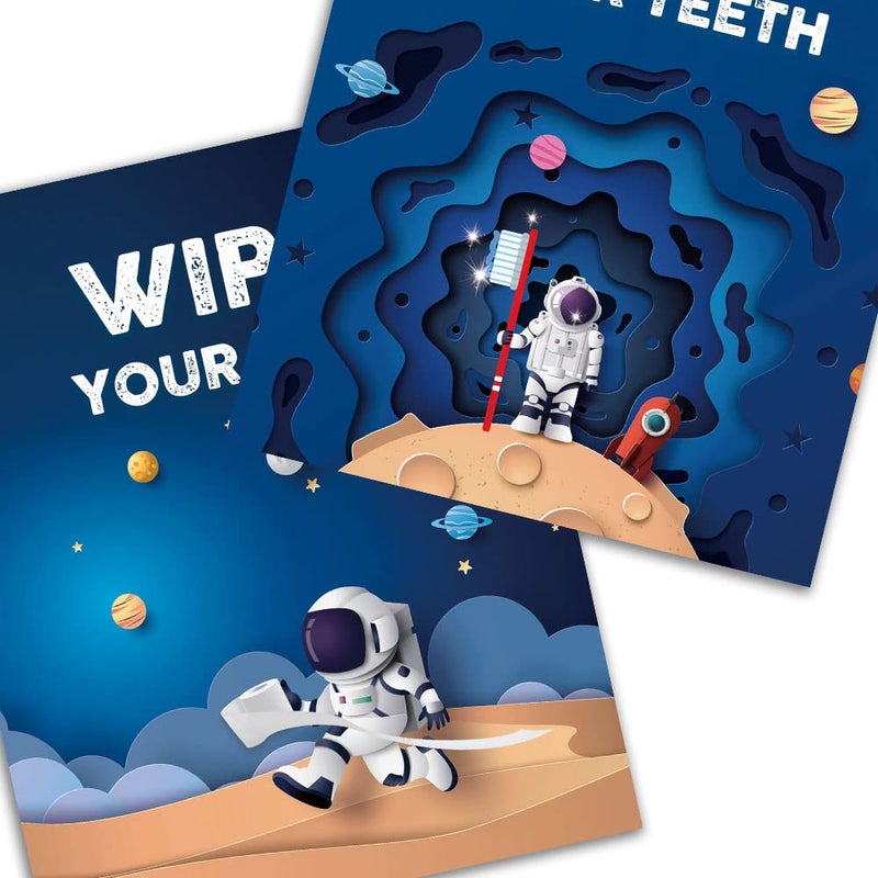 FALJIOK Funny Outer Space Planet Bathroom Wall Art Prints Decor  Inspirational Art Brush Wash Brush Bathroom Nursery Gift for Kids Son Brother Grandson Set of 4 (8 X10 ) Unframed - Image 3