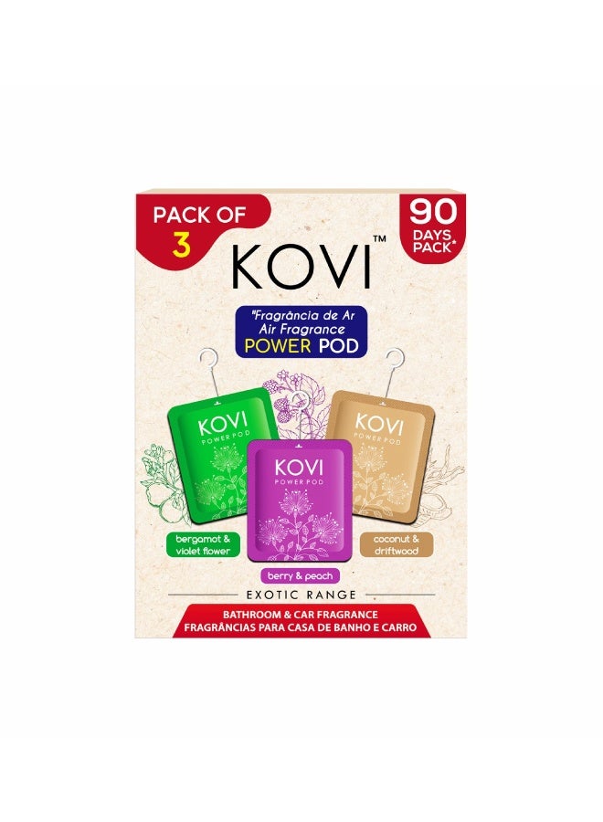 Kovi بود عطر الهواء باور للحمام والسيارة، توت وخوخ، برغموت وزهرة البنفسج، خشب جوز الهند، معززة بالزيوت الأساسية، روائح تدوم طويلاً، مجموعة غريبة، عبوة من 3 (10 جرام لكل منها) - Image 2