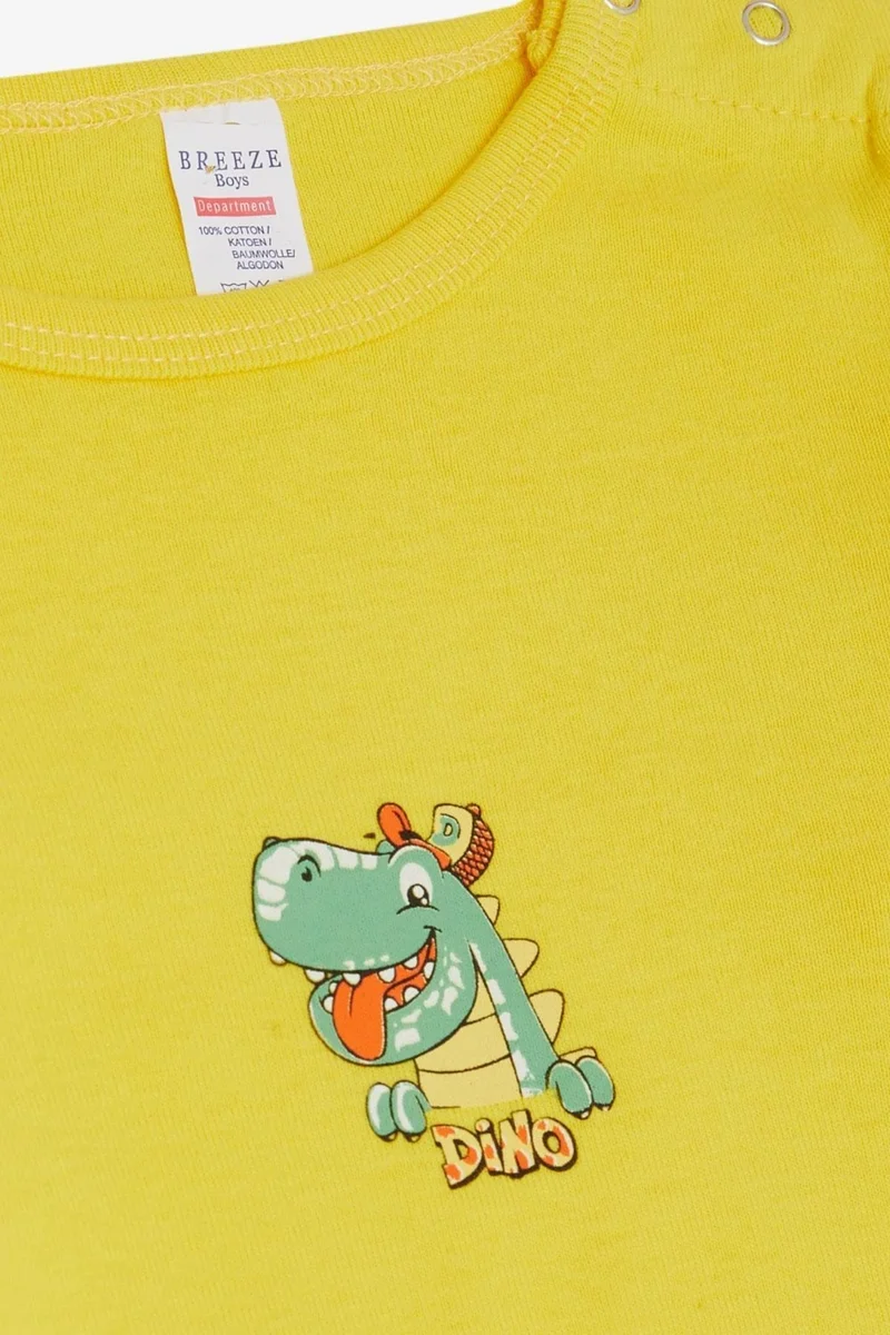 بريز Baby Boy Snap Bodysuit Happy Dinosaur Printed 9 Months-3 Years, Yellow