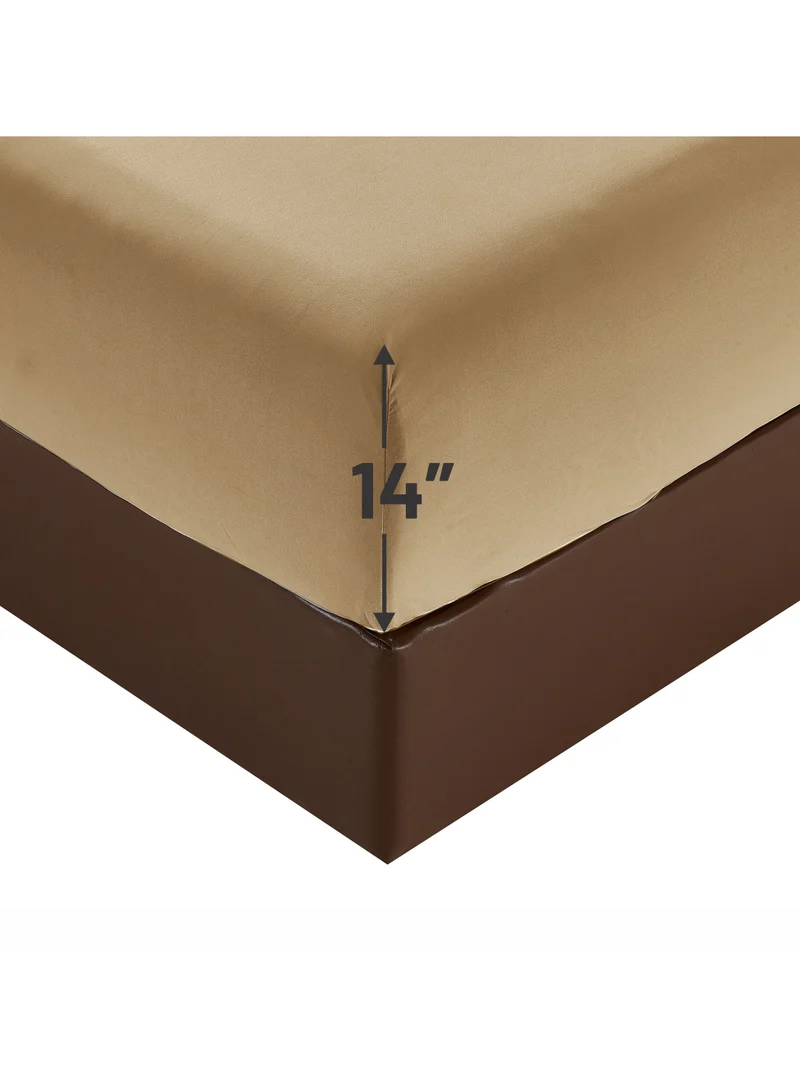 دوناتيلا شرشف مطاط سادة مقاس مفرد مايكروفايبر قطعة واحدة 120×203+30 سم بني فاتح