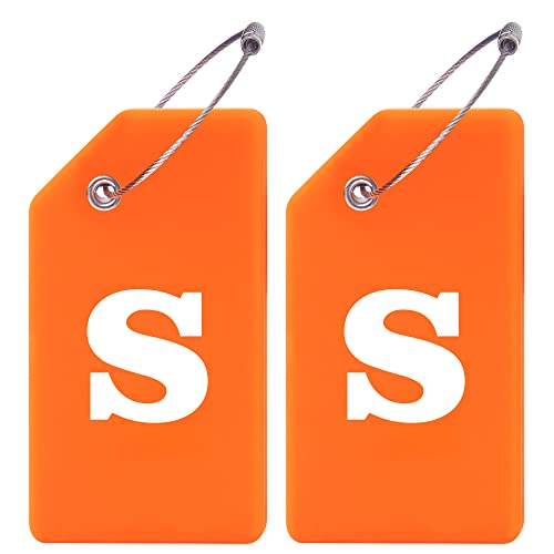 Gostwo 2 Pack Silicone Luggage Tags for Suitcases, 26 Initial Letter Baggage Labels Handbag School Bag Suitcase Instrument Tag with Stainless Steel Loop(Orange)(Letter S) - Image 1