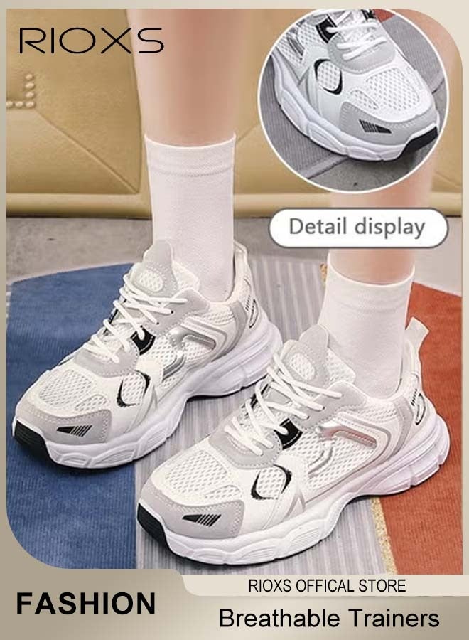 RIOXS Women's Chunky Sneakers, Lightweight Breathable Mesh Athletic Shoes for Ladies, Fashion Casual Sports Shoes, Classic Lace Up Ant-slip Trainers, Tennis Shoes, Walking Shoes for Running Jogging, Walking, Workout, Hiking and More - Image 3