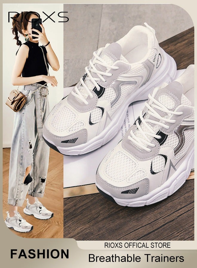 RIOXS Women's Chunky Sneakers, Lightweight Breathable Mesh Athletic Shoes for Ladies, Fashion Casual Sports Shoes, Classic Lace Up Ant-slip Trainers, Tennis Shoes, Walking Shoes for Running Jogging, Walking, Workout, Hiking and More - Image 2