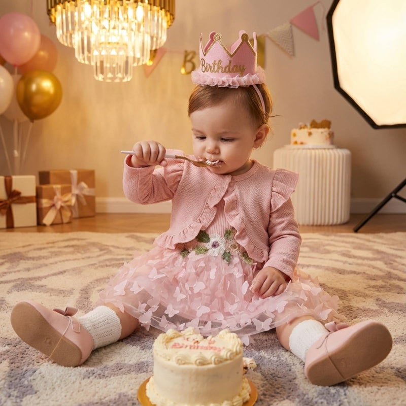 YOURDIARY Toddler Girls Tulle Dress Sleeveless Floral Butterfly Dress Baby Girls Birthday Party Princess Baptism Dresses Light Pink 3-6 Months - Image 5