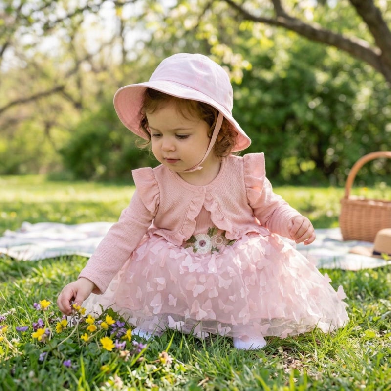 YOURDIARY Toddler Girls Tulle Dress Sleeveless Floral Butterfly Dress Baby Girls Birthday Party Princess Baptism Dresses Light Pink 3-6 Months - Image 2