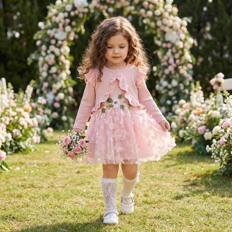 YOURDIARY Toddler Girls Tulle Dress Sleeveless Floral Butterfly Dress Baby Girls Birthday Party Princess Baptism Dresses Light Pink 3-6 Months - Image 3
