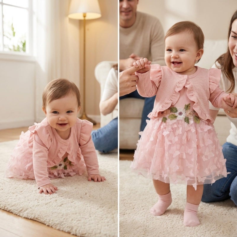 YOURDIARY Toddler Girls Tulle Dress Sleeveless Floral Butterfly Dress Baby Girls Birthday Party Princess Baptism Dresses Light Pink 3-6 Months - Image 4