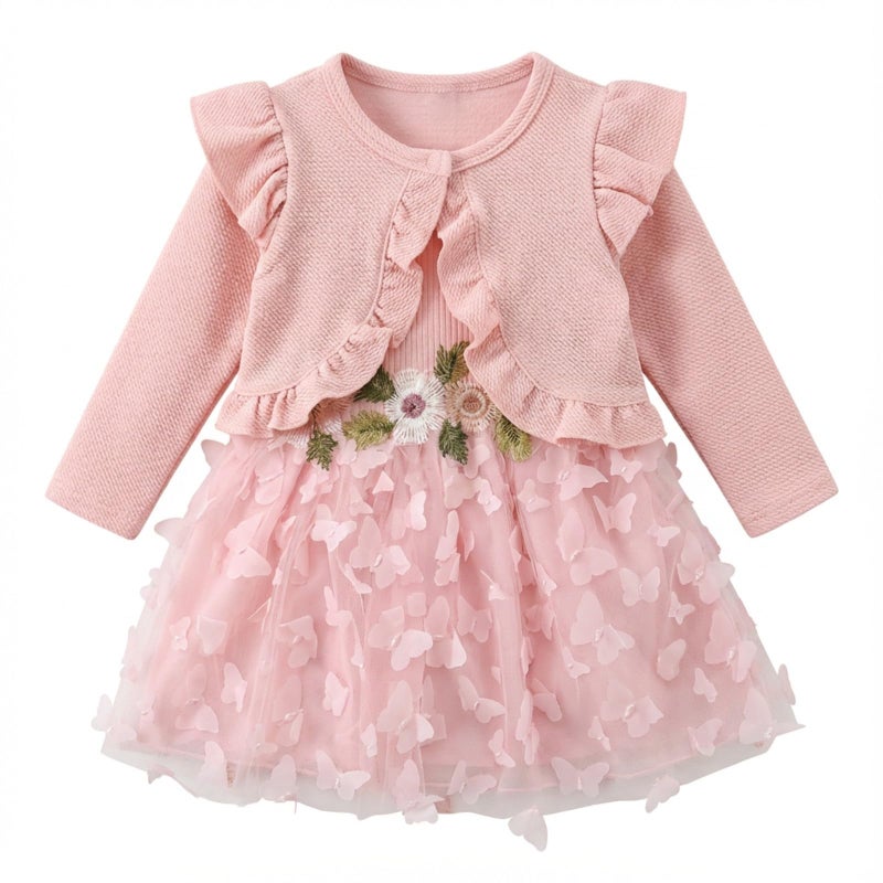 YOURDIARY Toddler Girls Tulle Dress Sleeveless Floral Butterfly Dress Baby Girls Birthday Party Princess Baptism Dresses Light Pink 3-6 Months - Image 1