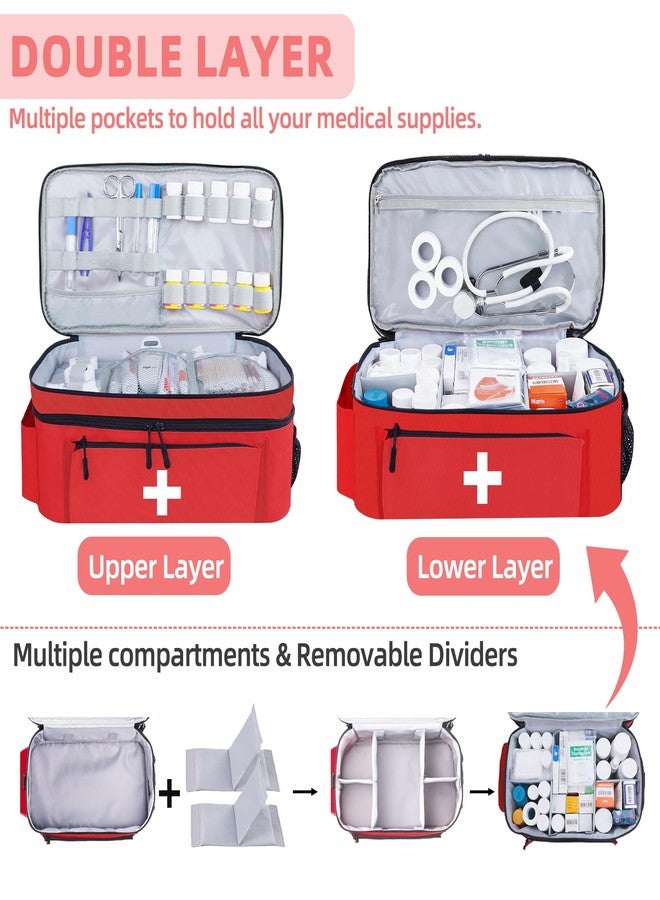 ALSLEA First Aid Bag Empty Large Medical Bag with Shoulder Strap 16”x 9½” x 7” Medicine Organizer Box Travel First Aid kit Emergency Supplies Storage Bag for Car, Home, Office, Outdoor (Red) - Image 2