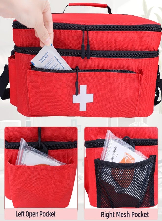 ALSLEA First Aid Bag Empty Large Medical Bag with Shoulder Strap 16”x 9½” x 7” Medicine Organizer Box Travel First Aid kit Emergency Supplies Storage Bag for Car, Home, Office, Outdoor (Red) - Image 4