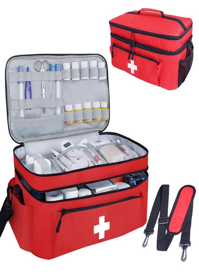 ALSLEA First Aid Bag Empty Large Medical Bag with Shoulder Strap 16”x 9½” x 7” Medicine Organizer Box Travel First Aid kit Emergency Supplies Storage Bag for Car, Home, Office, Outdoor (Red) - Image 1