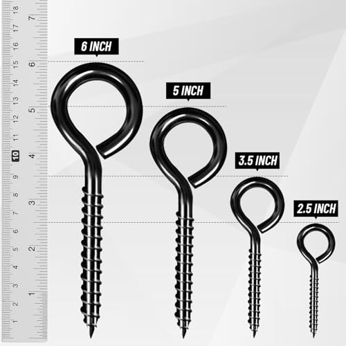 ZAUGONTW 5 Inch Eye Hooks, Large Eye Bolts Screw in Hooks Carbon Steel, 4 Pcs Heavy Duty Black Large Screw Eye Hooks for Wood Securing Cables Wire, Heavy-Duty Applications - Image 4