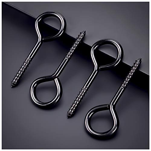 ZAUGONTW 5 Inch Eye Hooks, Large Eye Bolts Screw in Hooks Carbon Steel, 4 Pcs Heavy Duty Black Large Screw Eye Hooks for Wood Securing Cables Wire, Heavy-Duty Applications - Image 3