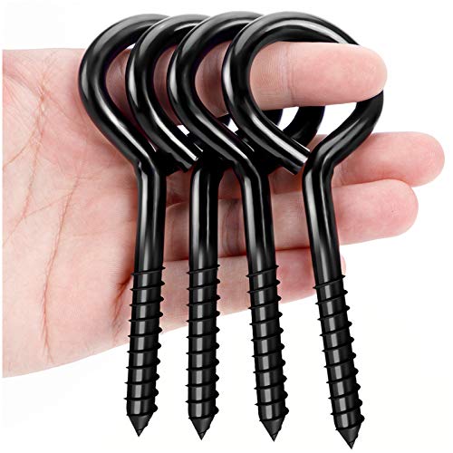 ZAUGONTW 5 Inch Eye Hooks, Large Eye Bolts Screw in Hooks Carbon Steel, 4 Pcs Heavy Duty Black Large Screw Eye Hooks for Wood Securing Cables Wire, Heavy-Duty Applications - Image 1