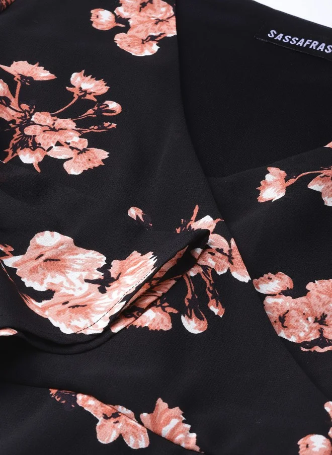 SASSAFRAS Floral Printed Wrap Dress for Women