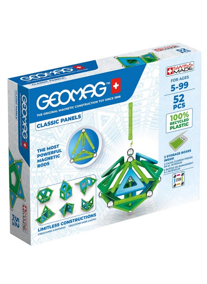 GEOMAG Geomag Magnetic Toys Classic Tiles 52-Piece Building Set for Kids Ages 5-99 | Swiss-Made STEM & STEAM Authenticated Educational Toy Made from 100% Recycled Plastic | Creative Learning Play  - Image 1