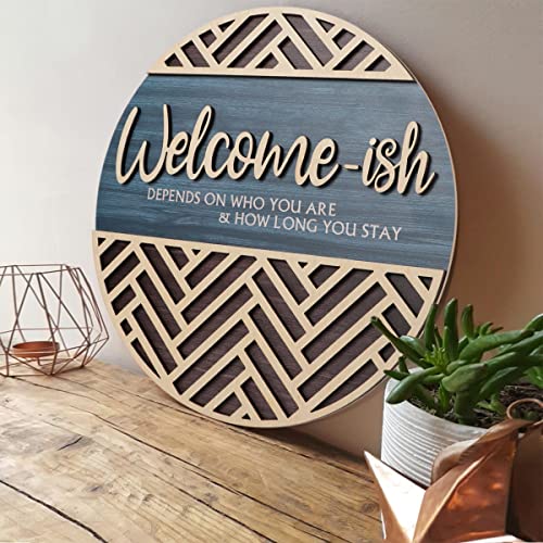 IARTTOP 3D Welcome Hanging Sign Plaque for Front Door Wall Decor, Funny Welcome-ish Wooden Hanger (12''x 12''), Rustic Minimalist Outdoor Wood Wall Art for Farmhouse Porch or Entryway Home Decor - Image 4