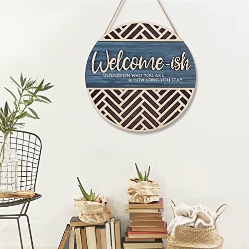 IARTTOP 3D Welcome Hanging Sign Plaque for Front Door Wall Decor, Funny Welcome-ish Wooden Hanger (12''x 12''), Rustic Minimalist Outdoor Wood Wall Art for Farmhouse Porch or Entryway Home Decor - Image 5