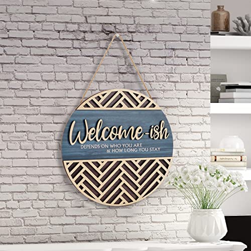 IARTTOP 3D Welcome Hanging Sign Plaque for Front Door Wall Decor, Funny Welcome-ish Wooden Hanger (12''x 12''), Rustic Minimalist Outdoor Wood Wall Art for Farmhouse Porch or Entryway Home Decor - Image 3