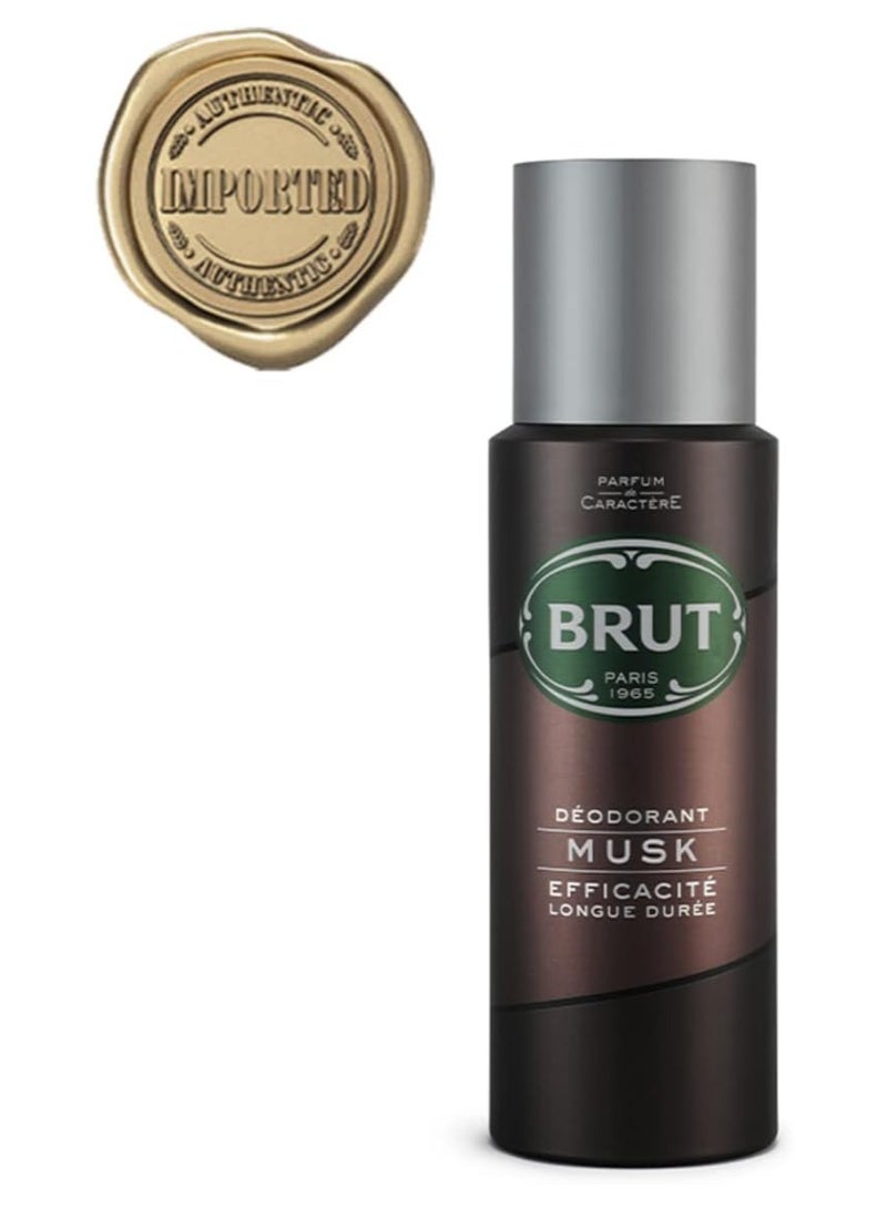 Brut MUSK Long Lasting Fresh Active Odour Protection Signature Scented Body Deodorant Spray for Men - 200 ML - Image 1