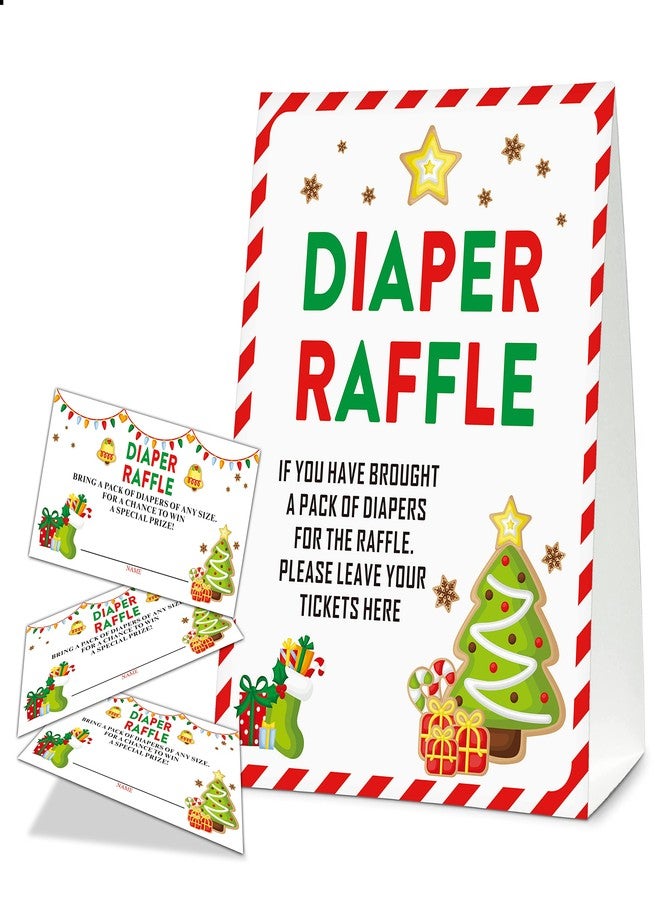 Levitatinyear Christmas Diaper Raffle Game Sign and Card, Christmas Shower Party Game Set, 1 Sign with 50 Raffle Tickets -LK-015 - Image 1