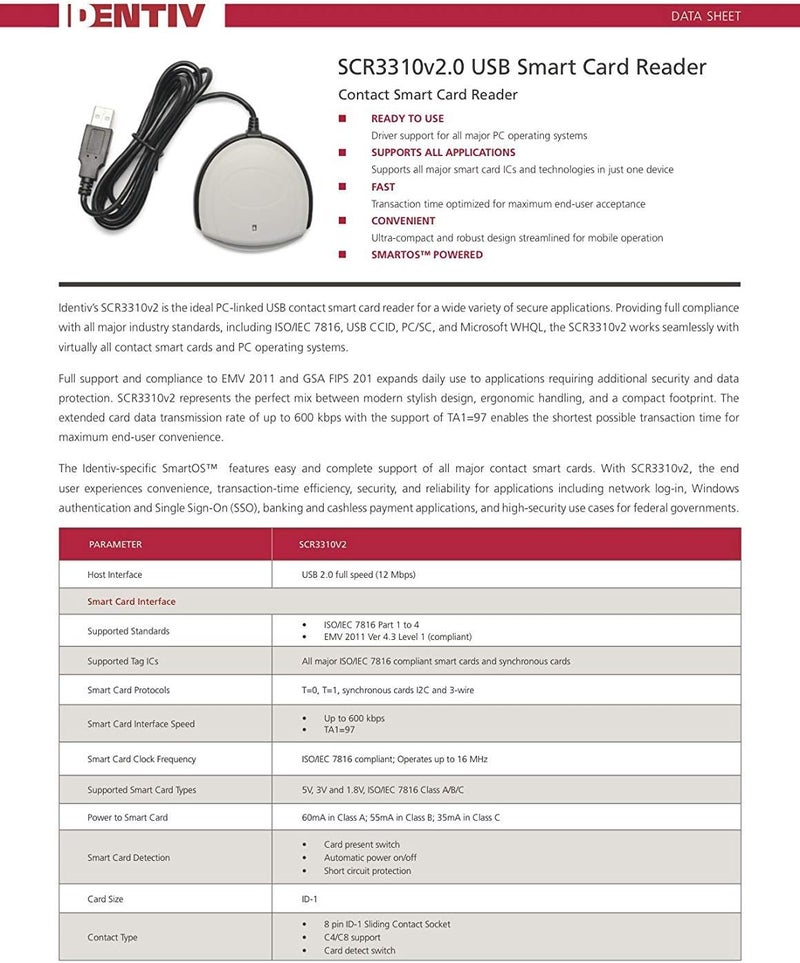 Identiv SCR3310v2.0 USB Smart Card Reader - Image 2
