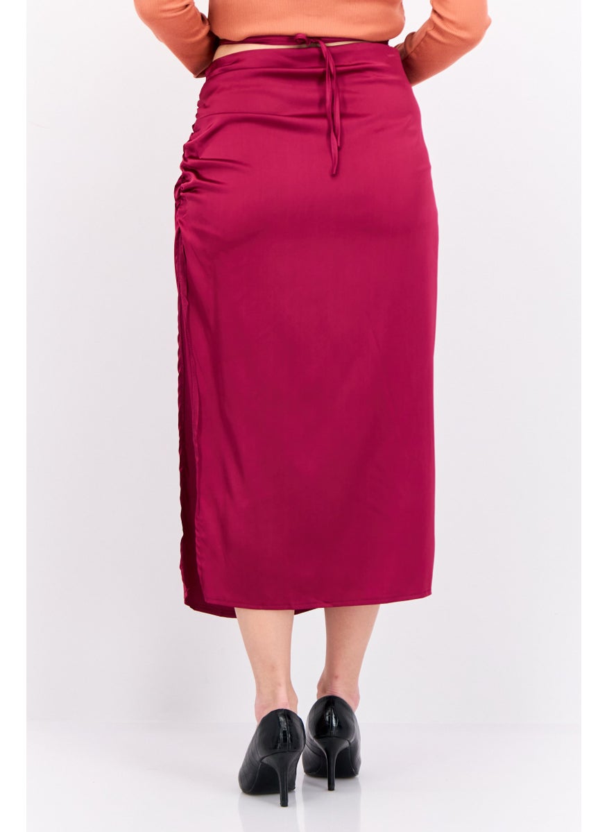 PUBLIC DESIRE Women Curve Satin Tie Waist Midi Skirt, Magenta  - Image 2