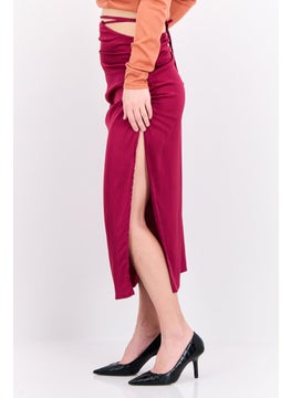 PUBLIC DESIRE Women Curve Satin Tie Waist Midi Skirt, Magenta  - Image 4