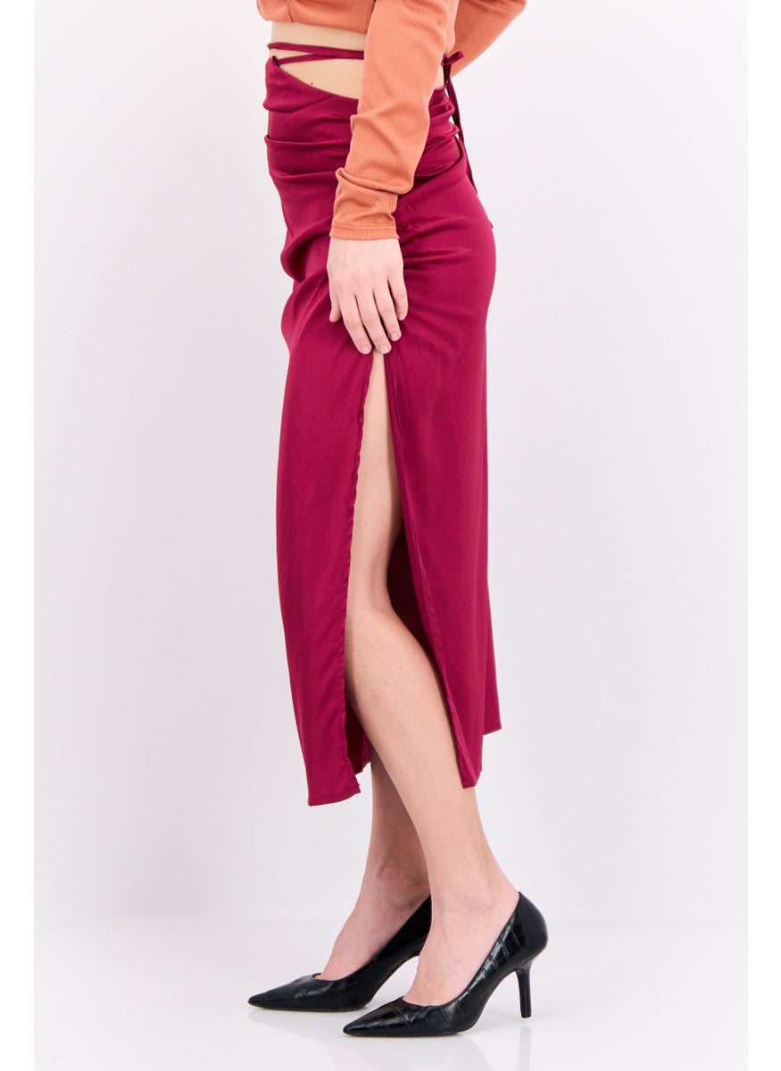 PUBLIC DESIRE Women Curve Satin Tie Waist Midi Skirt, Magenta  - Image 4